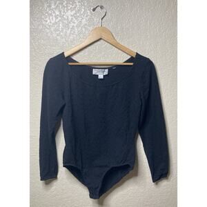 Vintage 90s Bodysuit One Piece Size Large Eyelet Black Long Sleeve Snap Crotch
